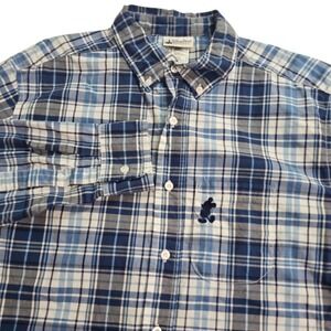 Disney Parks Authentic Blue White Plaid Embroidered Mickey Mouse Button Down MED